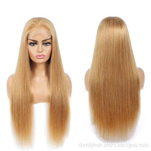 Shmily 27# color Human Hair wigs Honey Blonde Lace front Wig Brazilian Remy Pre plucked Human hair wigs Factory Supply Directly